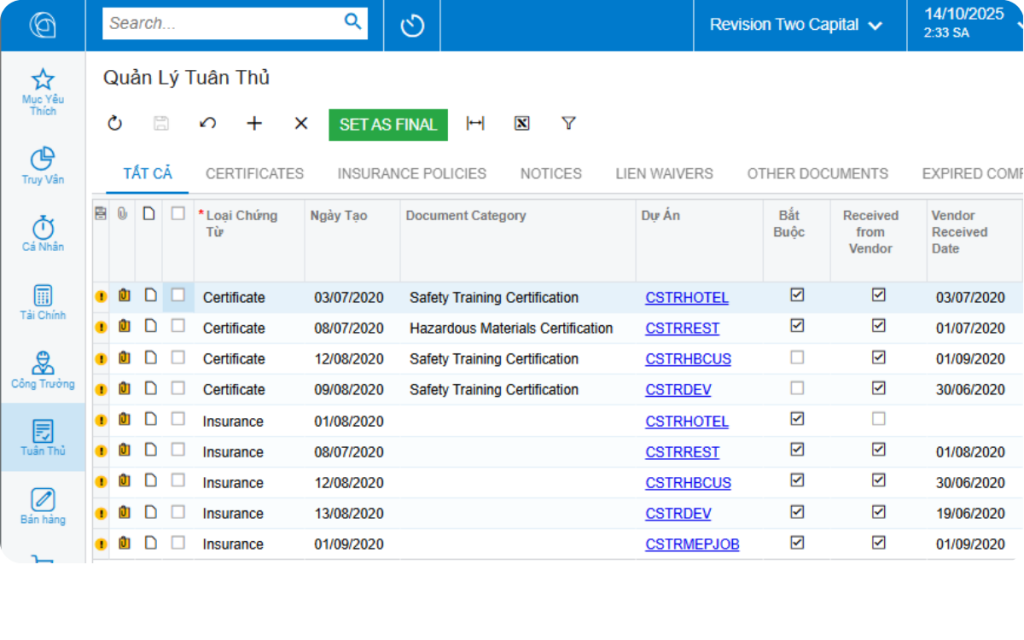 Quản lý hồ sơ pháp lý Acumatica